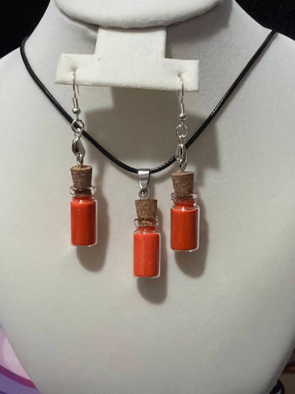 Necklace and earrings set dark orange