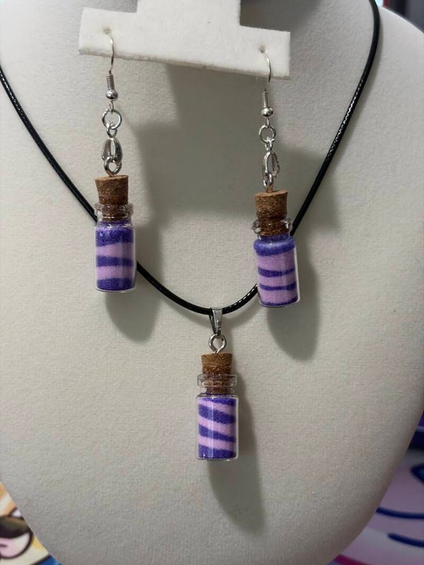 Dark purple light purple necklace, and earring set