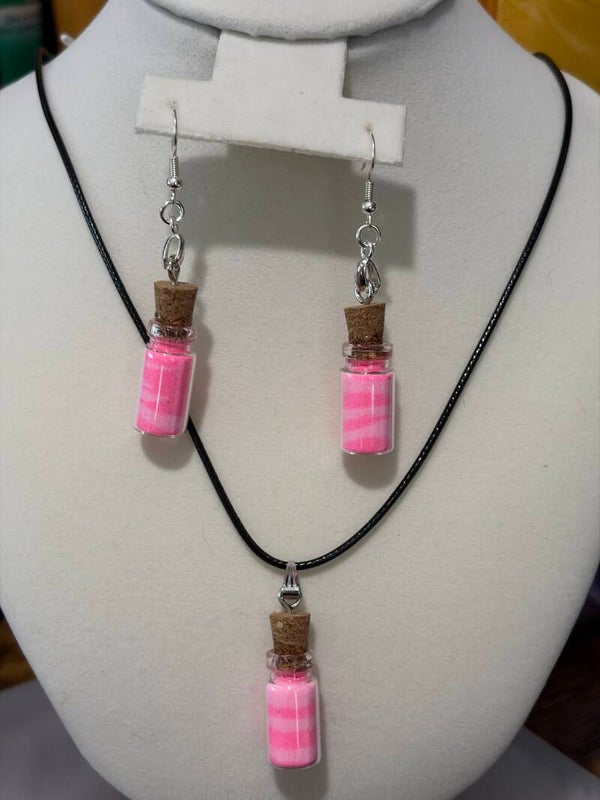 Dark pink and light pink necklace, and earring set