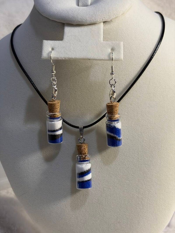 Dark blue, black and white