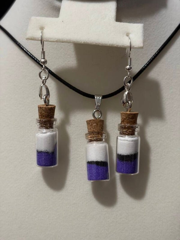 Necklace and earrings, set purple and white