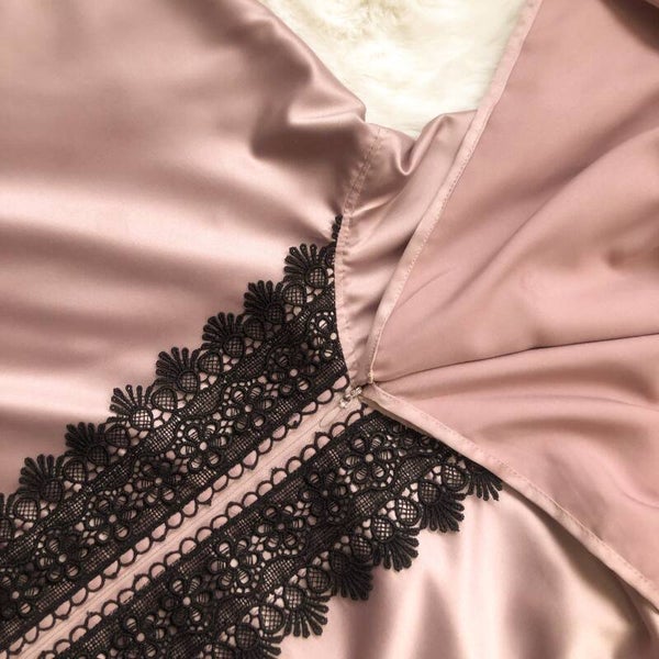 Soft Mauve Satin Prayer Dress with Black Lace