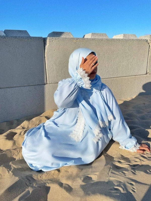 Baby Blue with White Lace