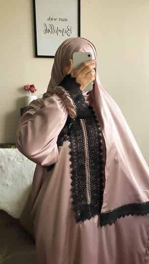 Satin Prayer Dress with Black Lace