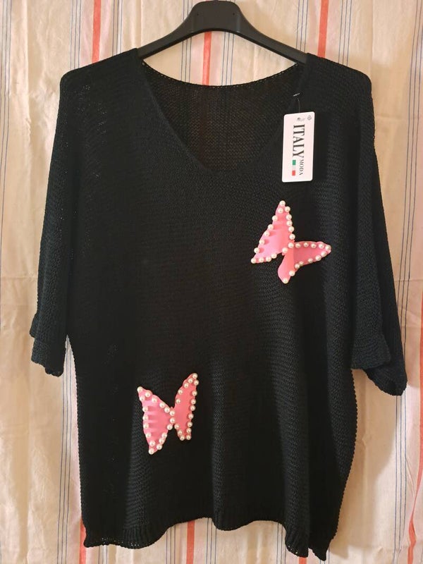 Pull maille fin papillon