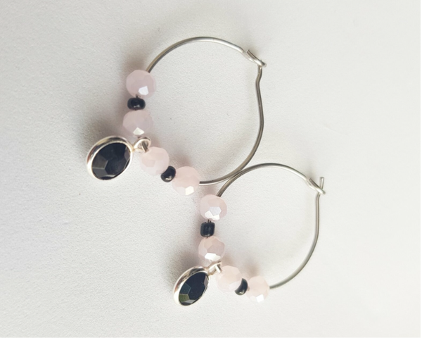 Handgemaakte rvs oorbellen crystal glas roze