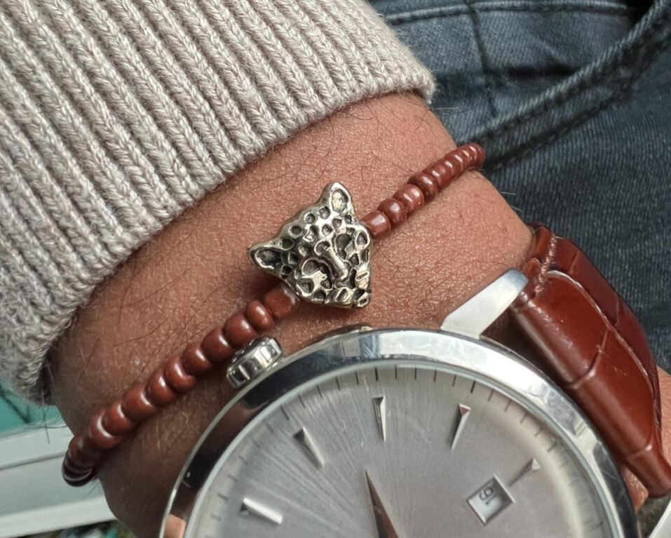 Handgemaakte heren armband bruin luipaard