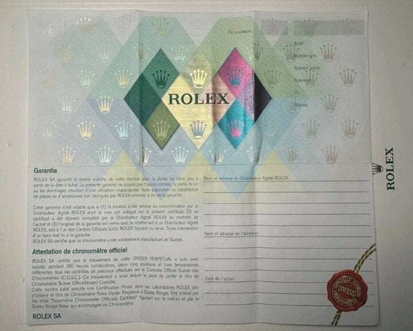 1 x Blank Rolex Certificate