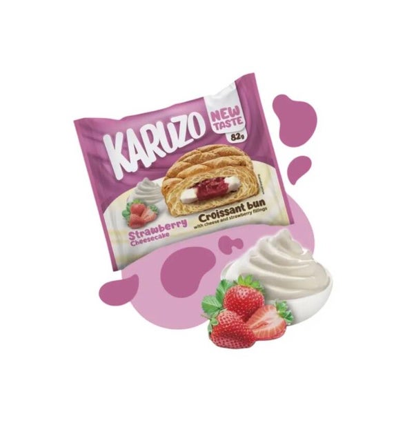 KARUZO Croissant Strawberry Cheesecake 82g – Fruchtiges Croissant mit cremiger Erdbeer-Cheesecake-Füllung