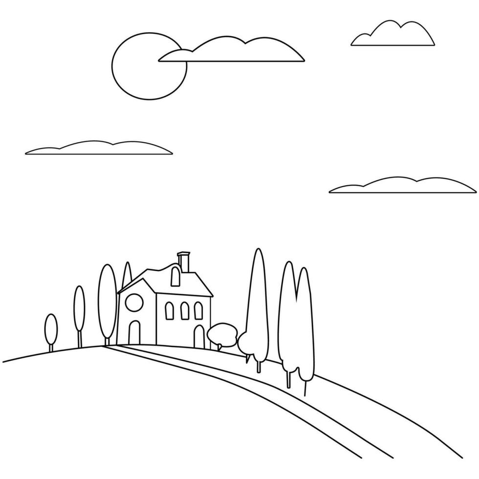 Dessin d'une maison sur une colline