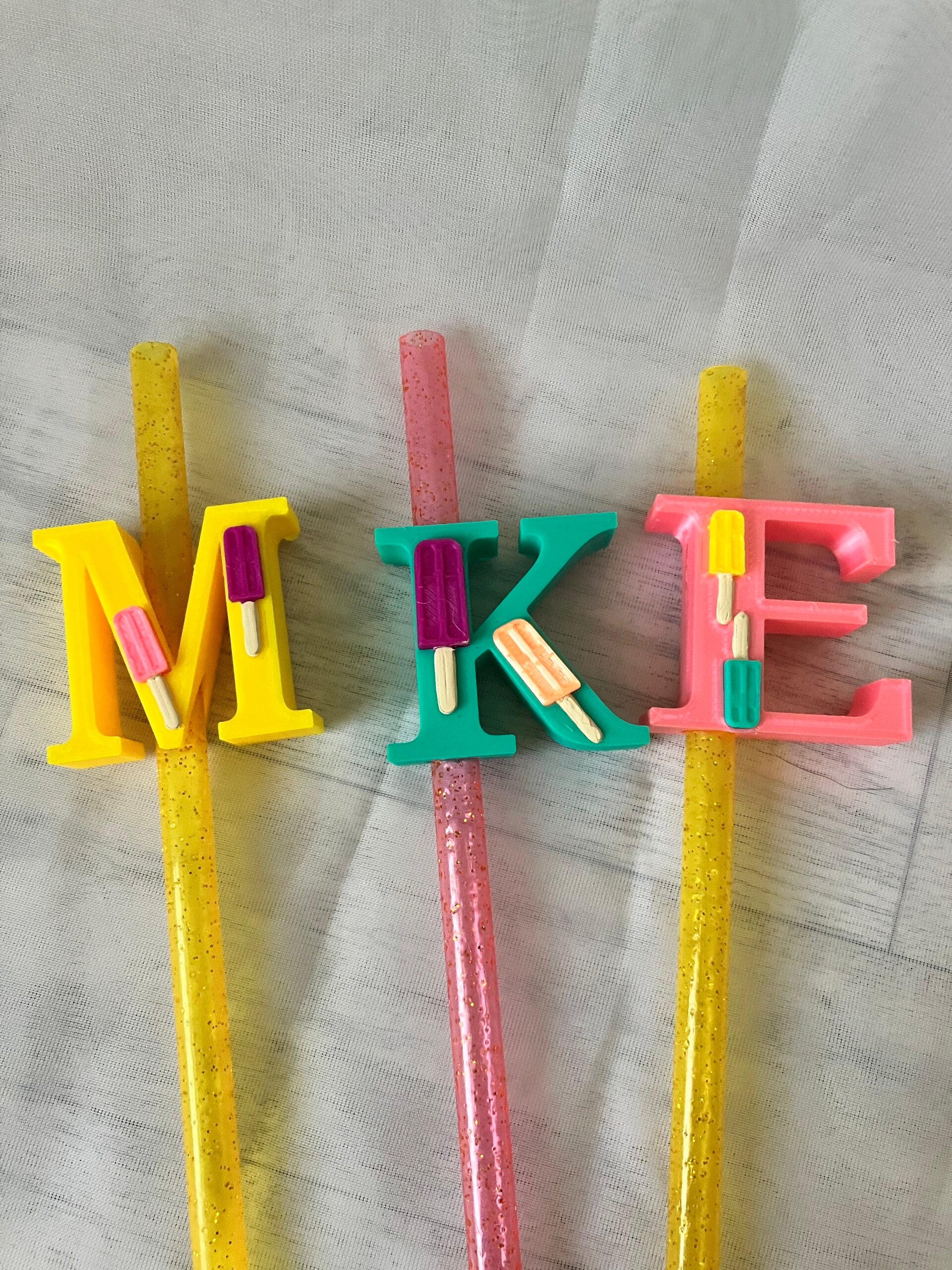 Popsicle Initial Straw Charm