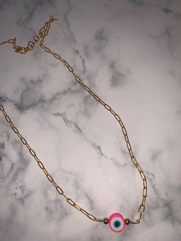 Roze evil eye goud