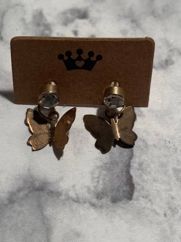 Goude/zilveren vlinder oorbellen met diamantje