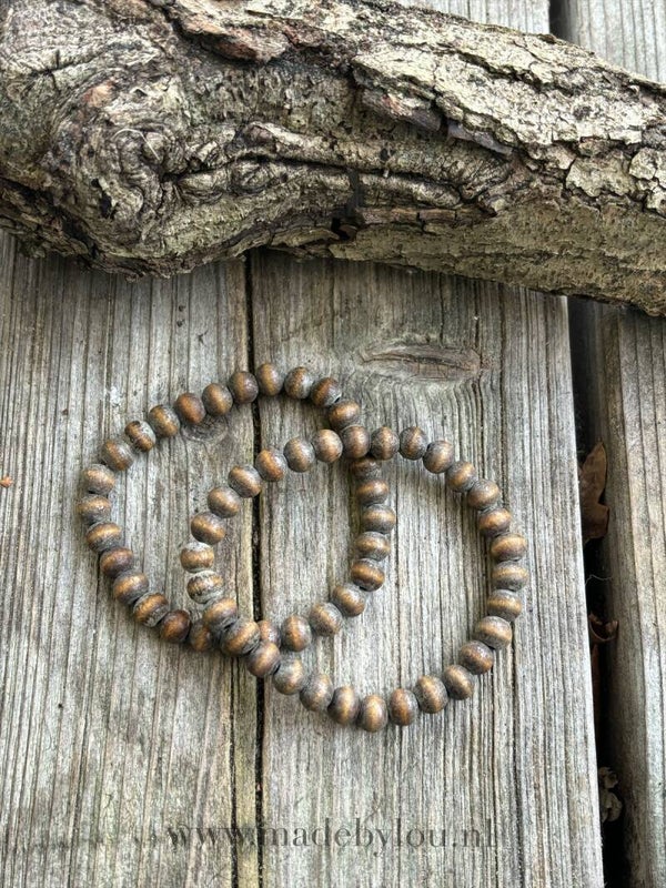 Armband houten kraal vintage look