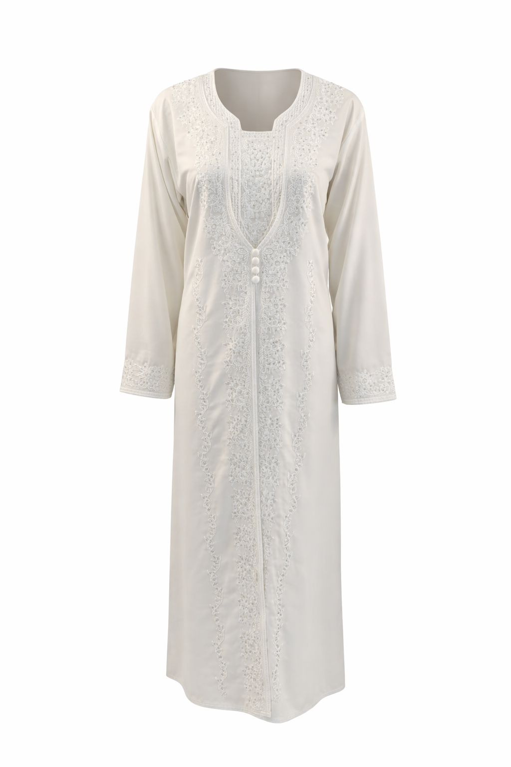 Witte abaya met steentjes maat L – zo goed als nieuw White abaya with rhinestones size L – very good condition