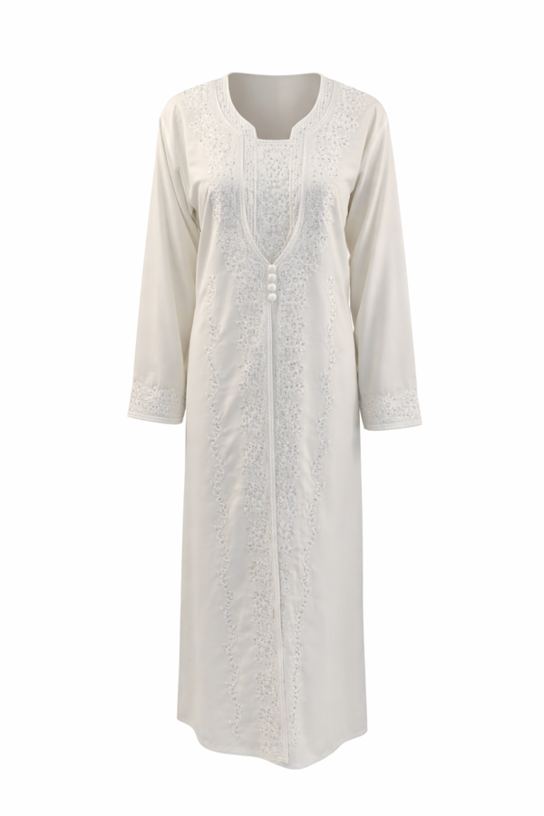 Witte abaya met steentjes maat L – zo goed als nieuw White abaya with rhinestones size L – very good condition