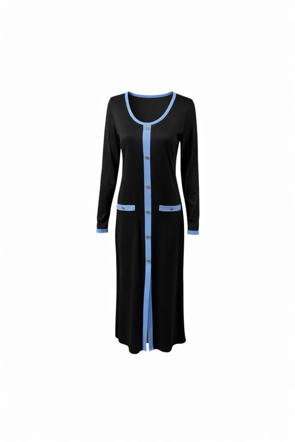 lange jurk met knopen blauw  – Nieuw  / long button dark blue dress – New