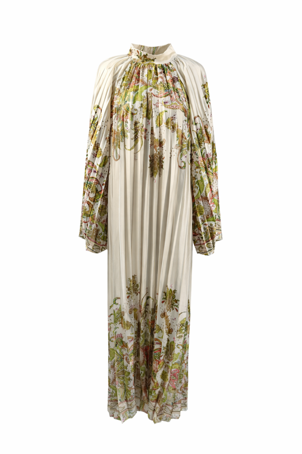 Plissé jurk crème met bloemmotief – zo goed als nieuw Pleated dress cream with floral print – like new
