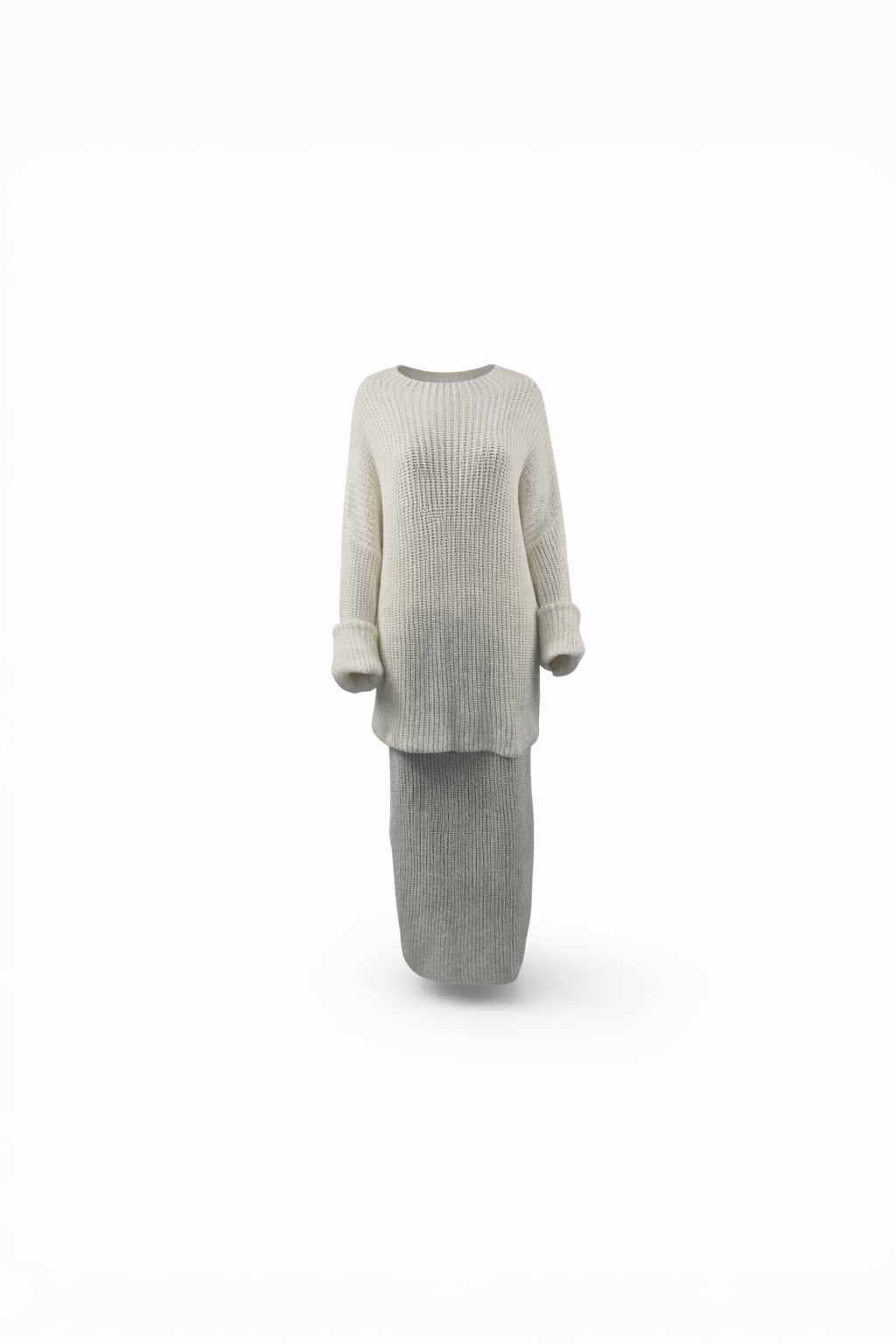 Gebreide set (trui + rok) – Wit – Nieuw Knitted set (sweater + skirt) – White – New