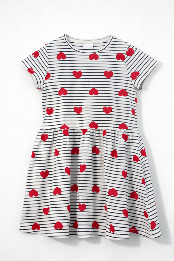 C&A meisjes jurk wit zwart met hartjes maat 116 / C&A girls dress white black with hearts size 116
