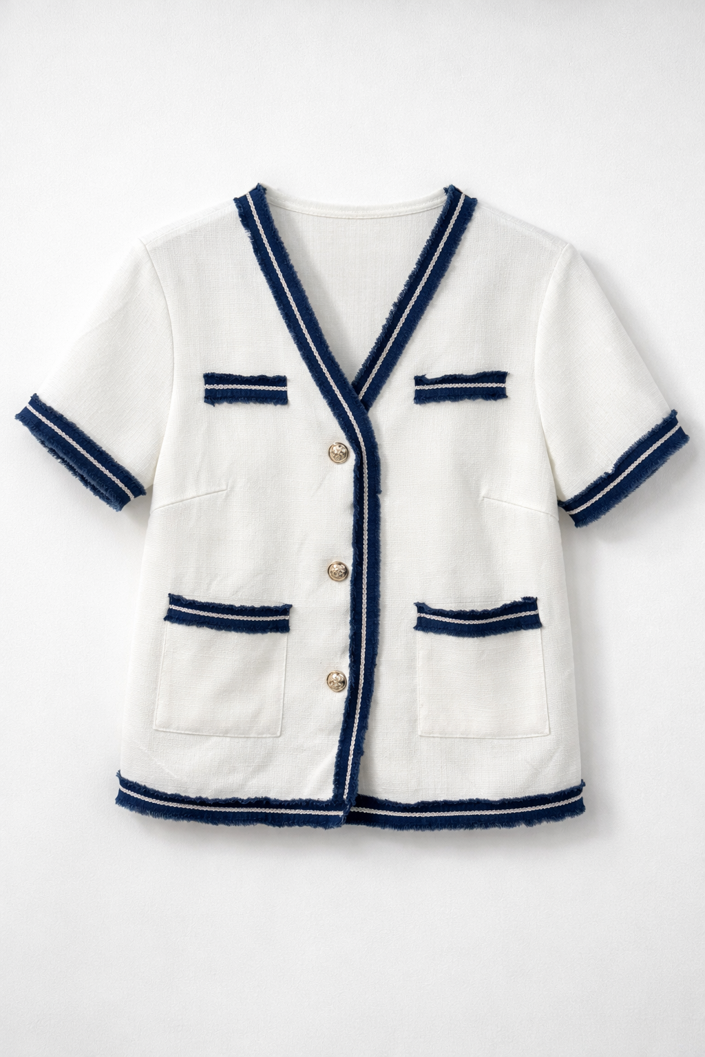 Shein blouse wit met denim details maat L / Shein white blouse with denim details size L