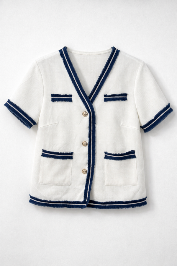 Shein blouse wit met denim details maat L / Shein white blouse with denim details size L