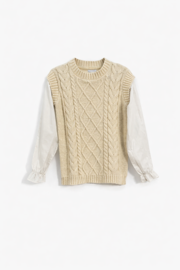 Primark meisjes trui crème met witte mouwen maat 158 – goede staat Primark girls sweater cream with white sleeves size 158 – good condition