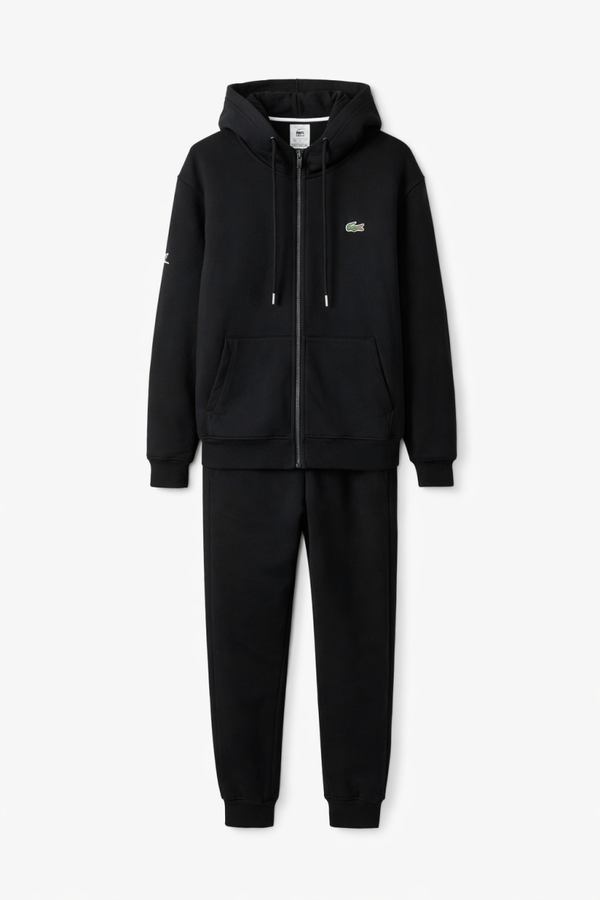 Lacoste stijl heren 2-delig trainingspak zwart maat XXL (valt als XL) nieuw | Lacoste style men’s 2-piece tracksuit black size XXL (fits like XL) new