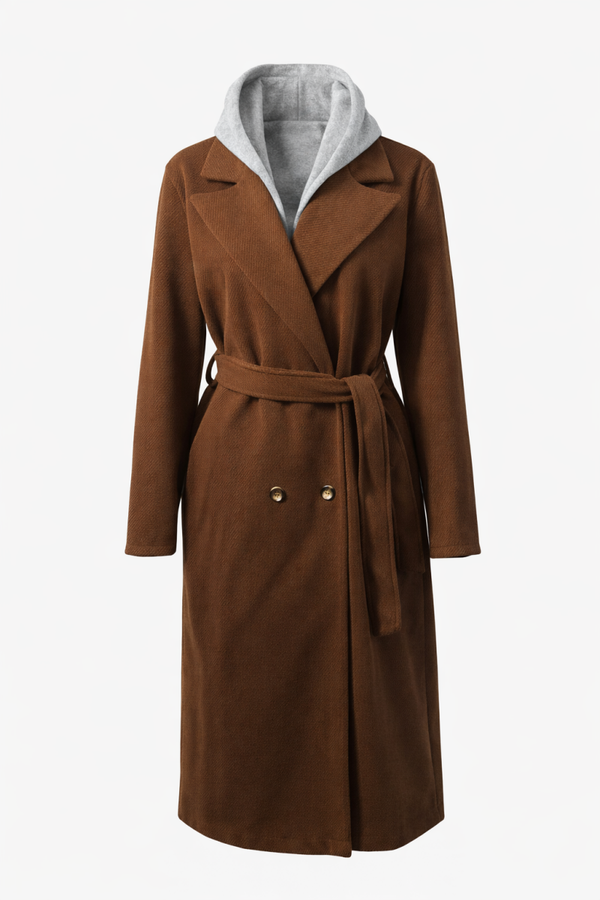 Nieuwe dames lange jas bruin met capuchon one size New women’s long coat brown with hood one size