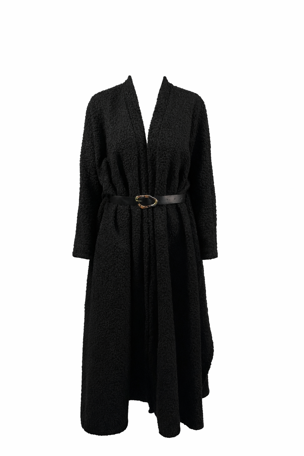 Zwarte Teddy Poncho met Riem Black Teddy Poncho with Belt
