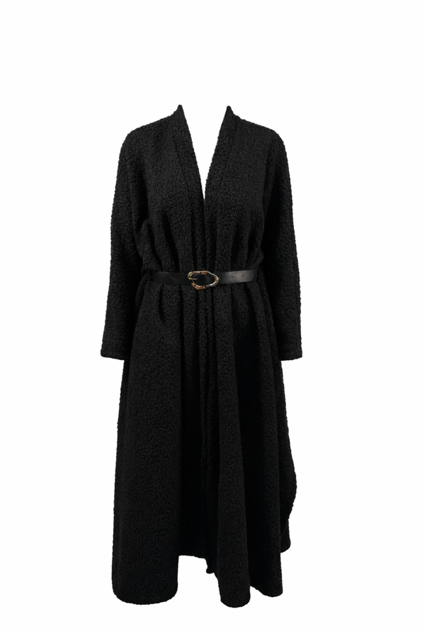Zwarte Teddy Poncho met Riem Black Teddy Poncho with Belt