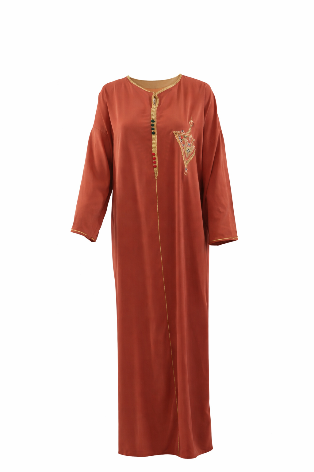 Koraal abaya met gouden details driekwart mouwen nieuw | Coral abaya with gold details three-quarter sleeves new
