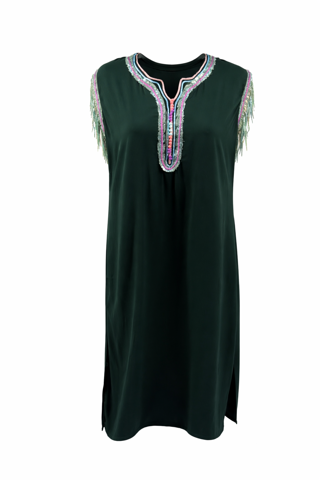 Abaya met borduursel en franjes kaki groen maat L  – Nieuw - Abaya with embroidery and fringes khaki green size L  – New