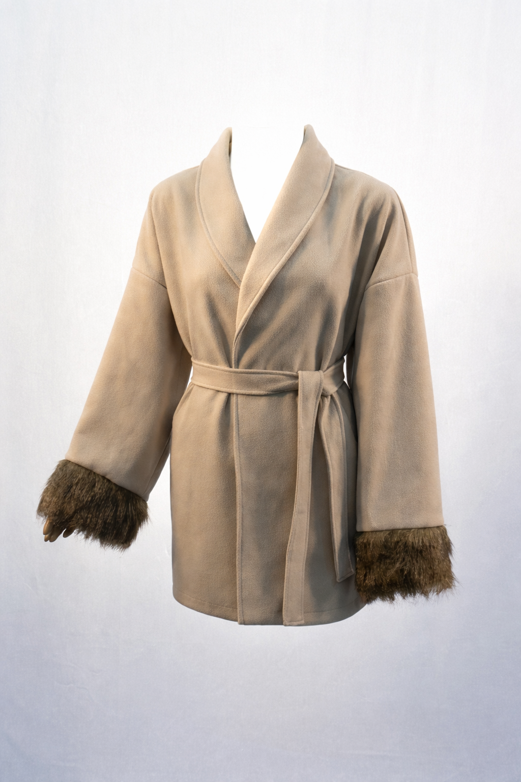 Beige Jas met Faux Fur – Oversized Beige Coat with Faux Fur – Oversized