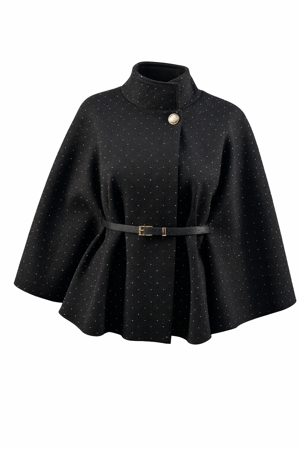 Poncho zwart met strass en riem – Nieuw (1 maat) Poncho black with rhinestones and belt – New (one size)