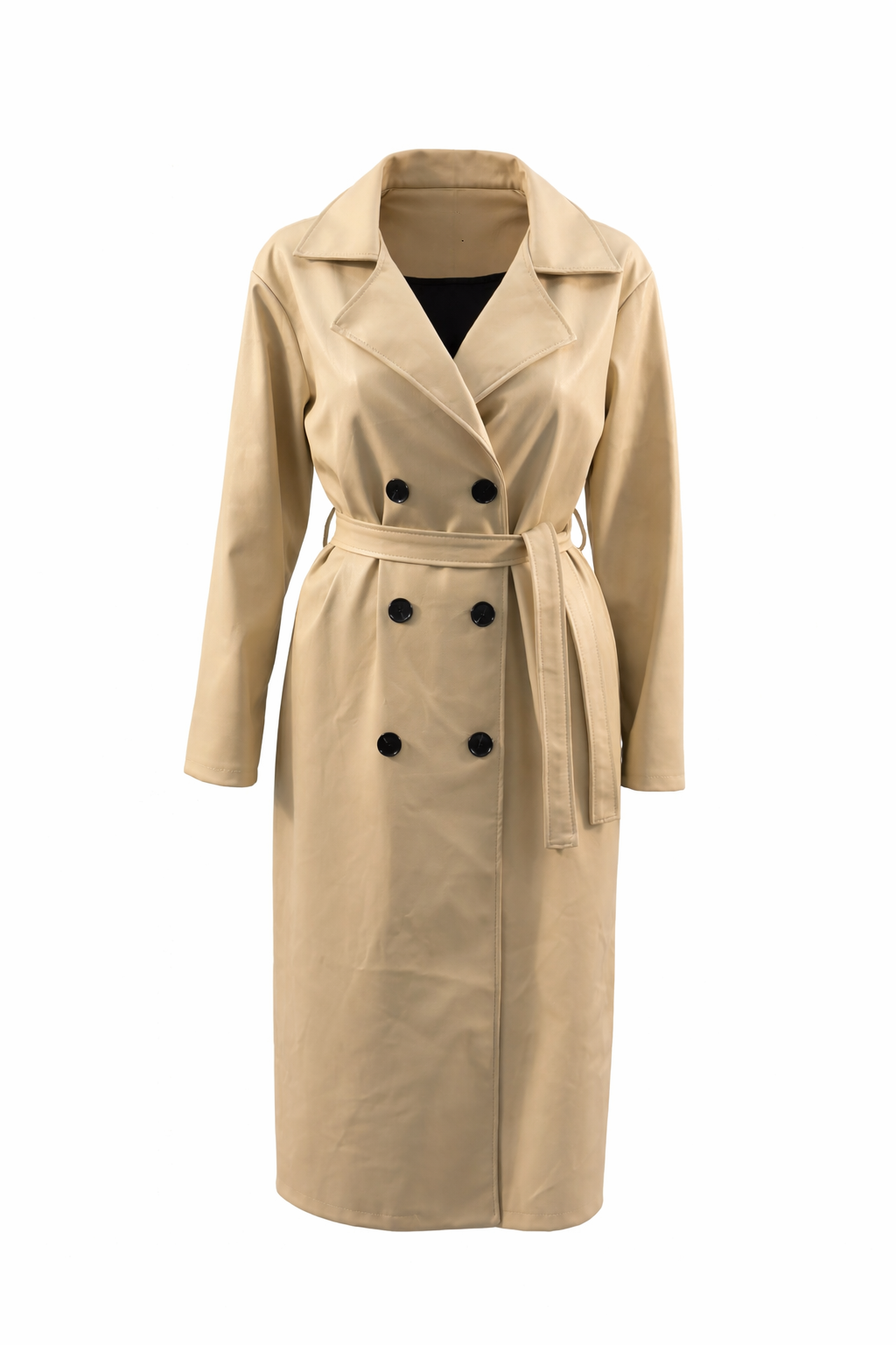 Lange beige nep leer trenchcoat – Nieuw - Long beige trench in Faux leather coat – New