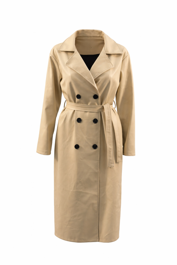 Lange beige nep leer trenchcoat – Nieuw - Long beige trench in Faux leather coat – New