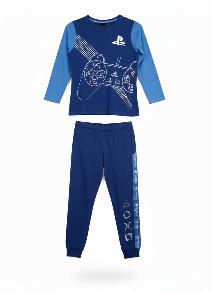 Jongens pyjama blauw PlayStation maat 122 (6/7 jaar) – goede staat | Boys PlayStation pyjama blue size 122 (6/7 years) – good condition