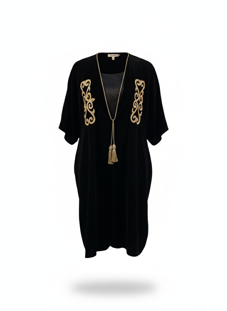 Abaya zwart met gouden details – Heel goed (1 maat) -  Abaya black with gold details – Very good (one size)