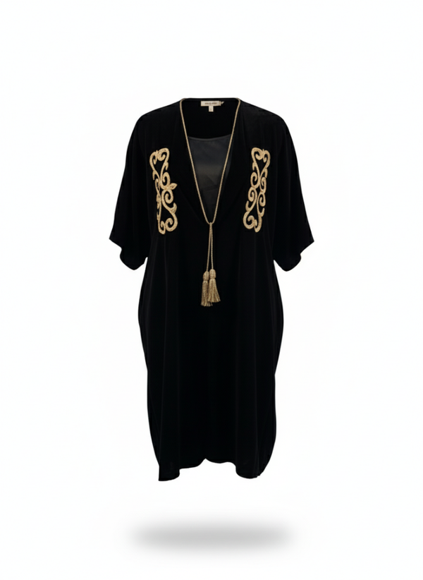 Abaya zwart met gouden details – Heel goed (1 maat) -  Abaya black with gold details – Very good (one size)