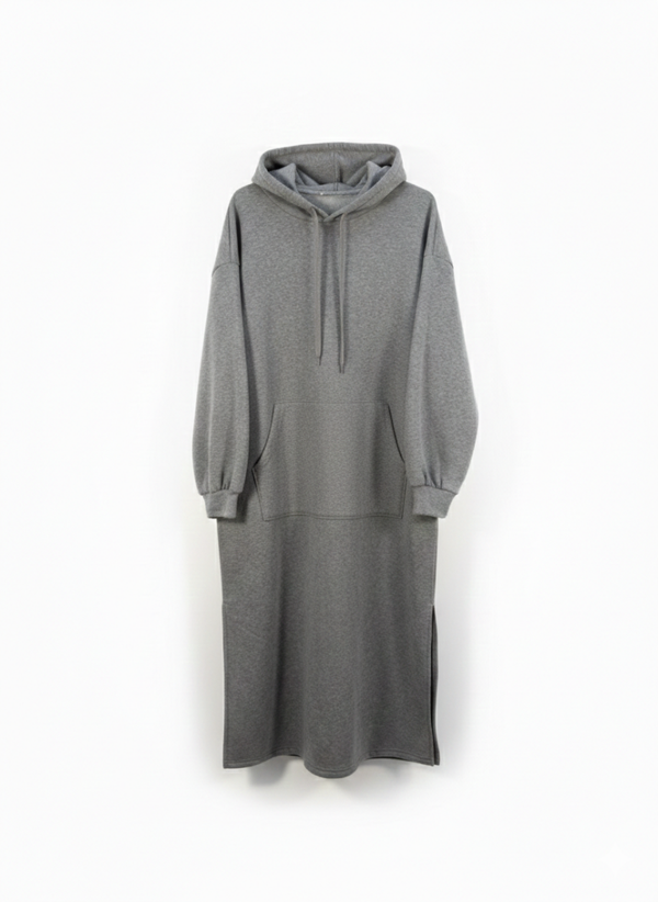 Lange hoodie jurk grijs met capuchon maat S – comfortabel & trendy Long hoodie dress grey with hood size S – comfortable & trendy