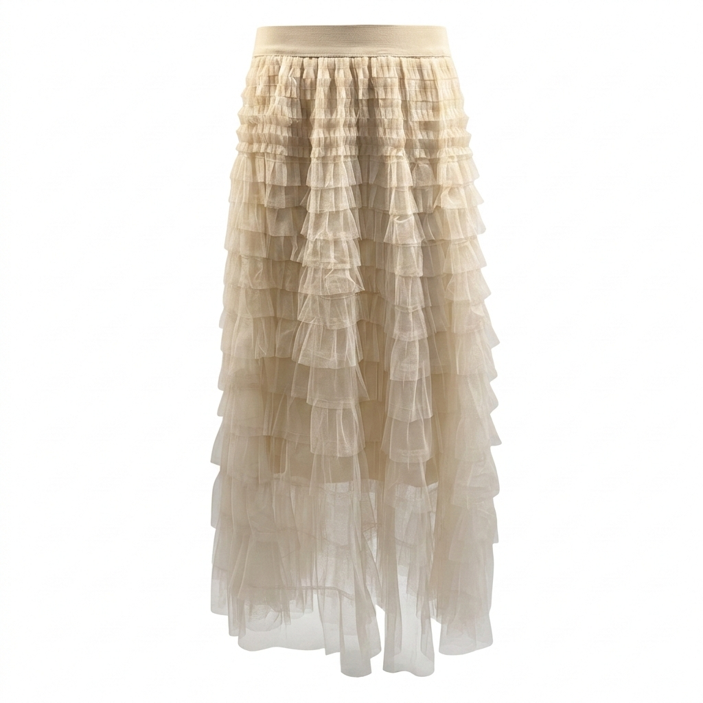 Dames lange rok crème met ruffles 1 maat nieuw | Women’s long cream ruffle skirt one size new