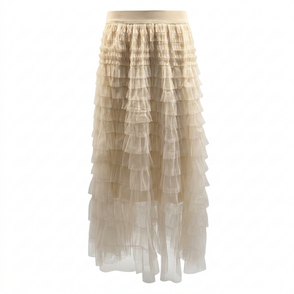 Dames lange rok crème met ruffles 1 maat nieuw | Women’s long cream ruffle skirt one size new