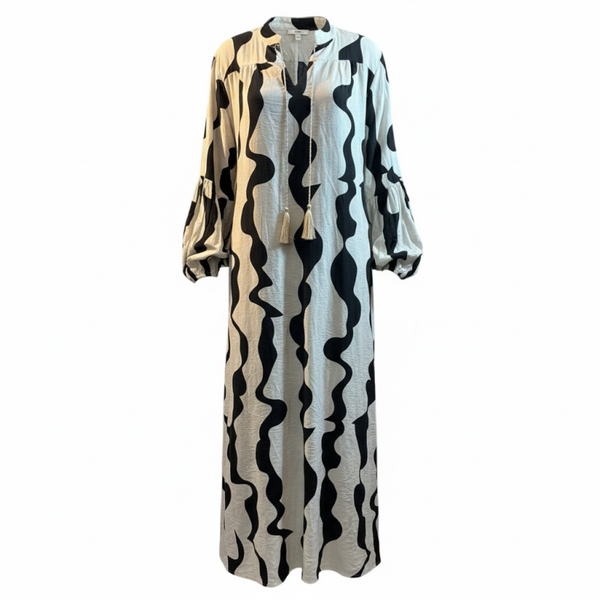 Dames lange luchtige jurk zwart crème maat L/XL / Women’s long airy dress black cream size L/XL