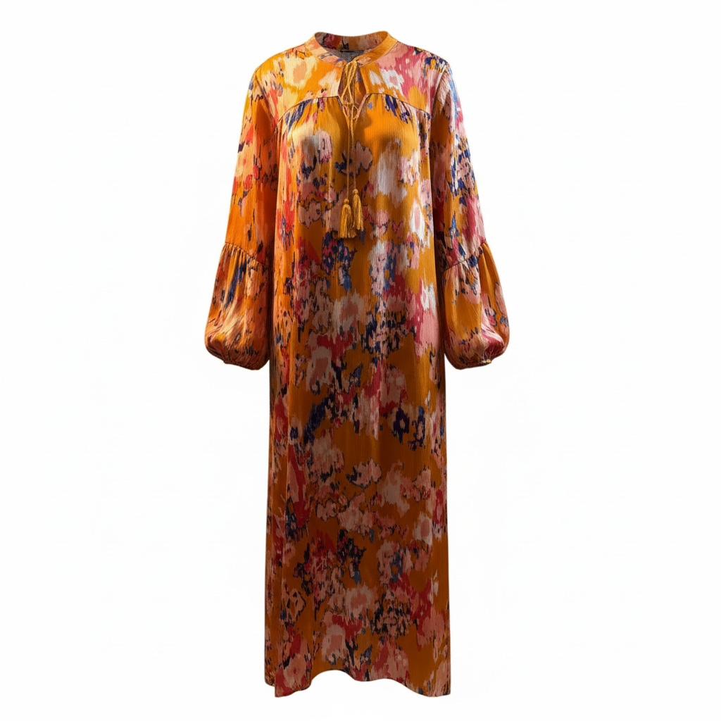 Dames lange glanzende jurk met motief maat L/XL / Women’s long shiny patterned dress size L/XL
