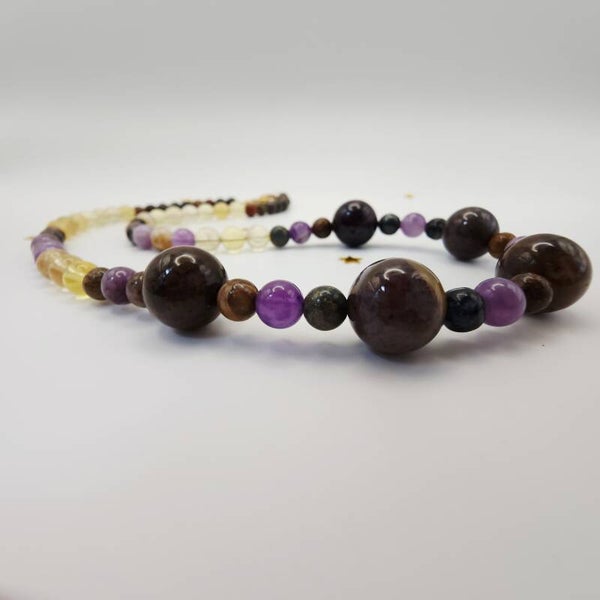 Pietersite Flower Amethyst Necklace Bracelet Earrings Set, 18K Gold