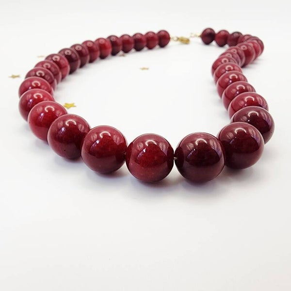 Red Jade Jewelry Set: Necklace, Bracelet & Earrings - 18k Gold Filled