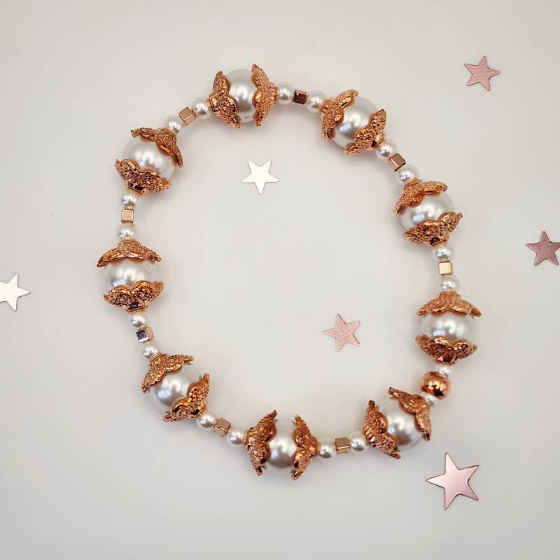 Mother of Pearl, Swarovski Pearl Bracelet, 18K Rose Gold Filled