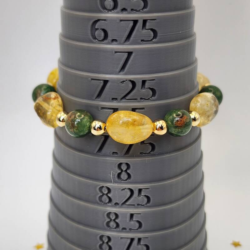 Amber, Citrine, African Jade, & Fluorite Bracelet, 18k Gold Filled
