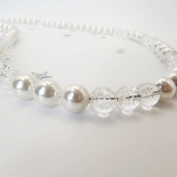 Mother of Pearl & Crystal Necklace Set with Bracelet and Dangle Earrings